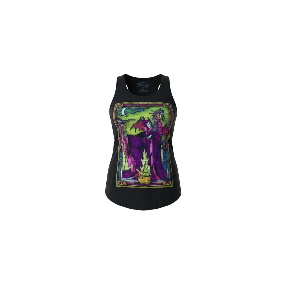Disney Tank Top Womens XS Black Maleficent Stained Glass Racerback Sleeveless
